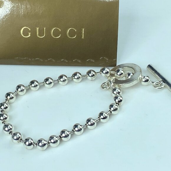 Gucci Sterling Silver Beaded Chain Circle Toggle clasp bracelet 7 3/4" 16g JR552 - Picture 1 of 10